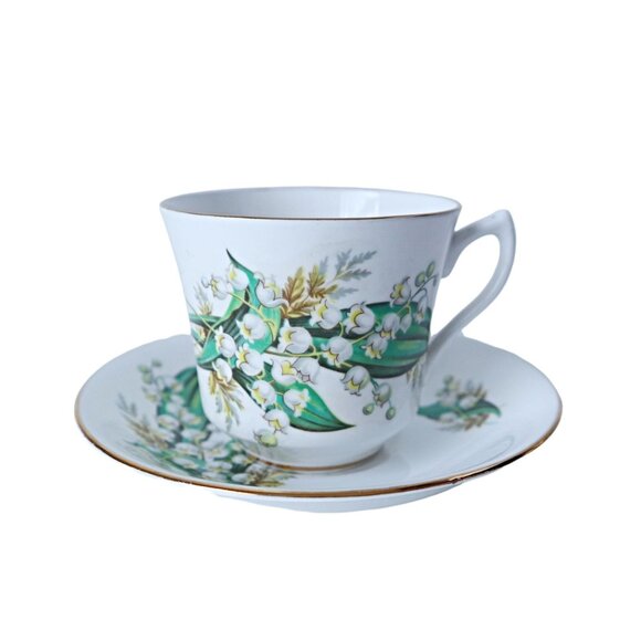 Tea Cup and Saucer Teacup Lily of the Valley Fine Bone China England Teacup Set - Picture 1 of 4